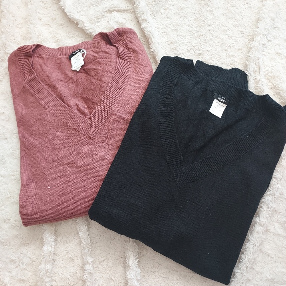 Bundle (2) Talent Dusty Rose & Black V-Neck Sweaters XXXL Fall Winter Casual